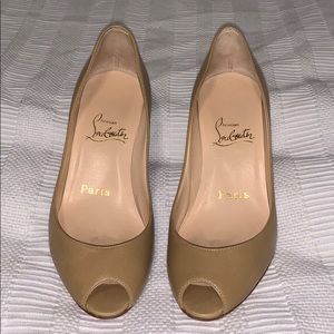 Louboutin peep toe nude kitten heel